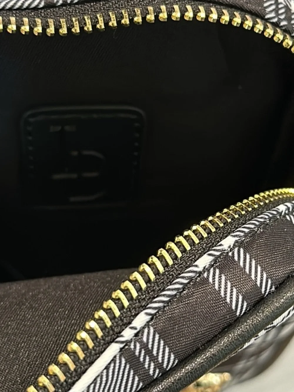 Plaid Black Crossbody Bag with Gold Accents New